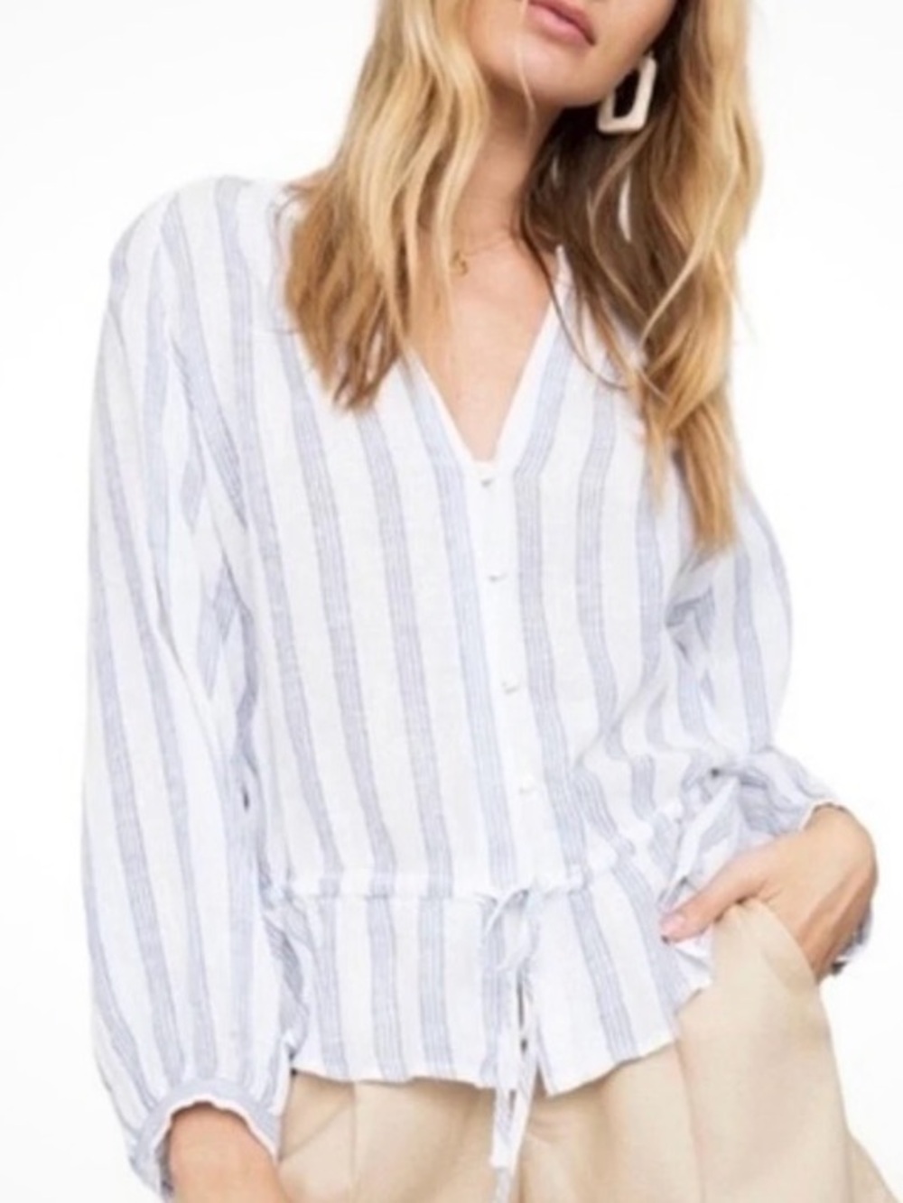 Rails Marti White & Blue Stripe Linen Blend Peasant Top – XS